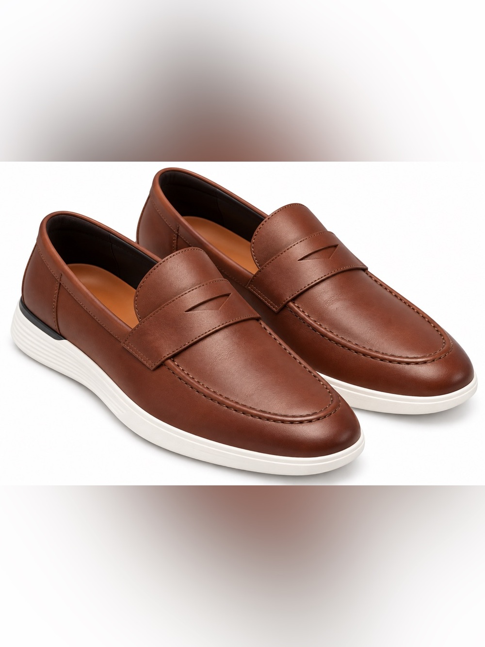 Wolf & Shepherd Men's Classic Tan Leather Penny Loafers with White Sole